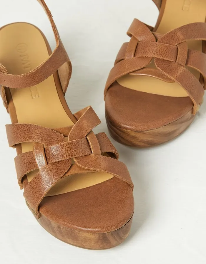 Leoni Mid Heel Clog Tan Women FatFace Sandals