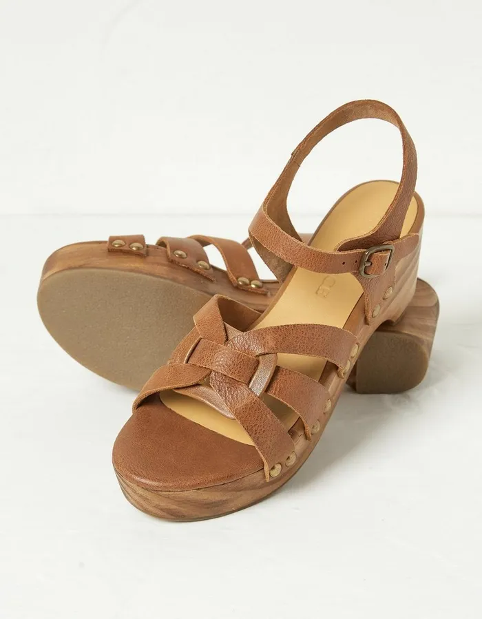 Leoni Mid Heel Clog Tan Women FatFace Sandals