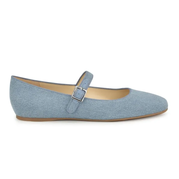 Lilow Square Toe Mary Jane Flats Denim Women Nine West Ballets