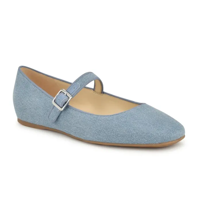 Lilow Square Toe Mary Jane Flats Denim Women Nine West Ballets