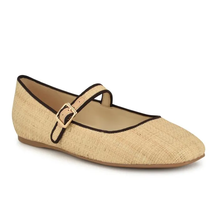 Lilow Square Toe Mary Jane Flats Natural Raffia Women Nine West Ballets