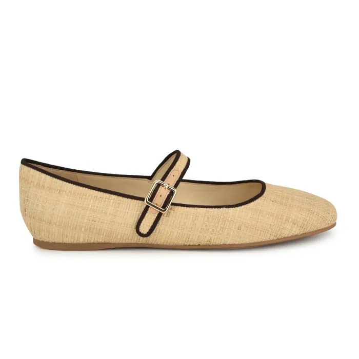 Lilow Square Toe Mary Jane Flats Natural Raffia Women Nine West Flats and Loafers