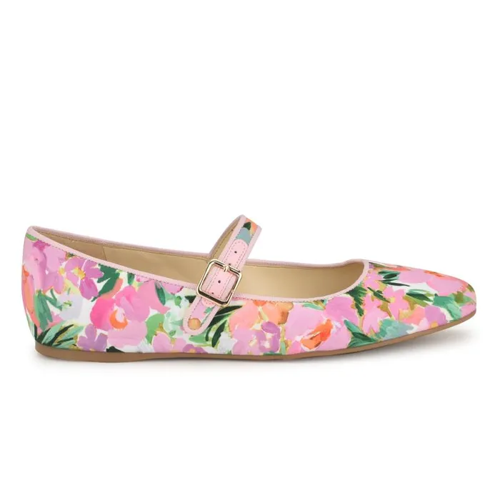 Lilow Square Toe Mary Jane Flats Pink Floral Women Nine West Ballets