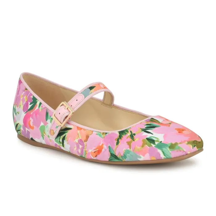 Lilow Square Toe Mary Jane Flats Pink Floral Women Nine West Ballets