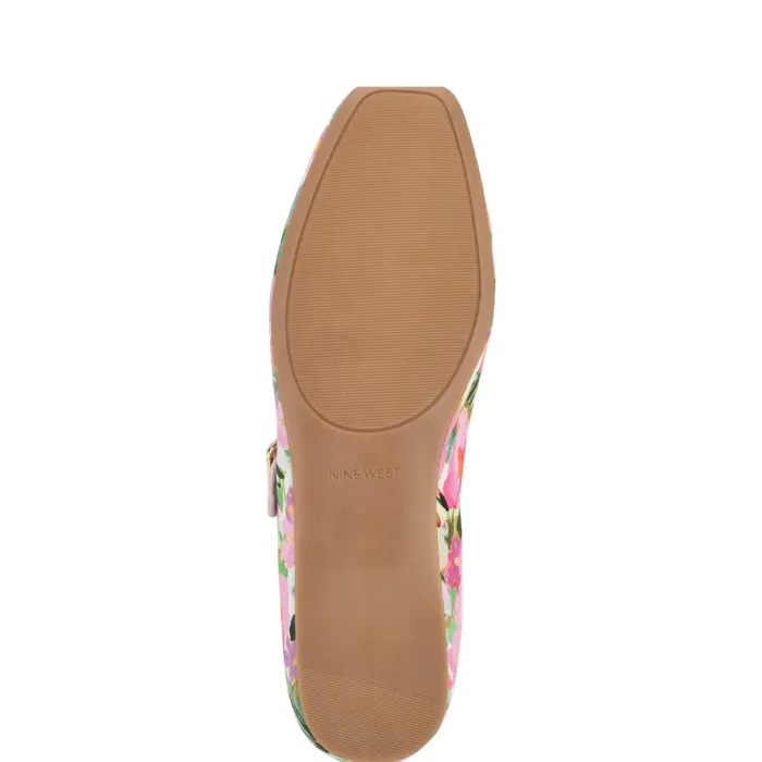 Lilow Square Toe Mary Jane Flats Pink Floral Women Nine West Ballets