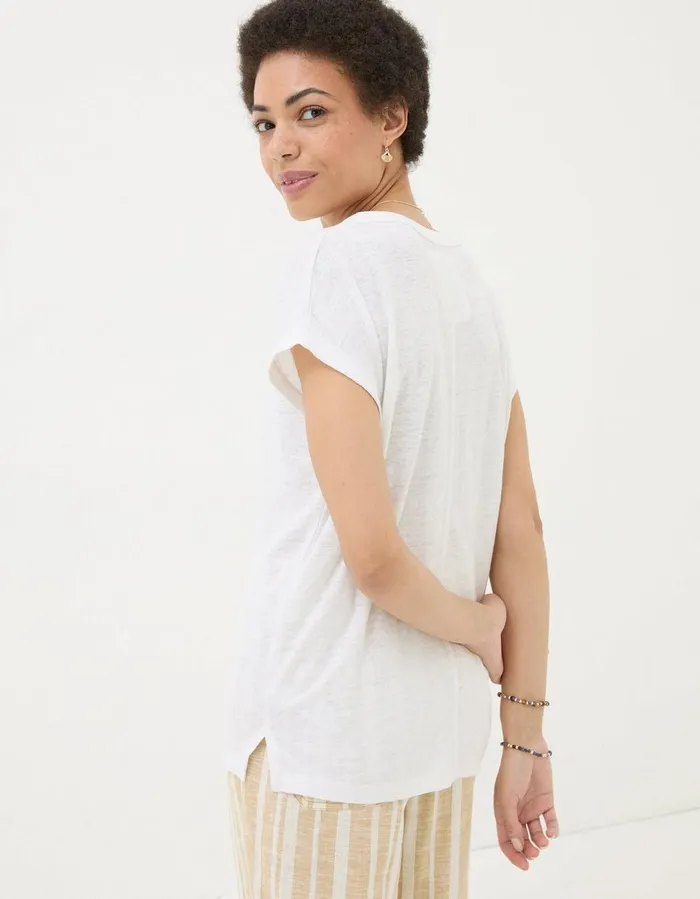 Linen Notch Neck TShirt White Women FatFace Tops and TShirts