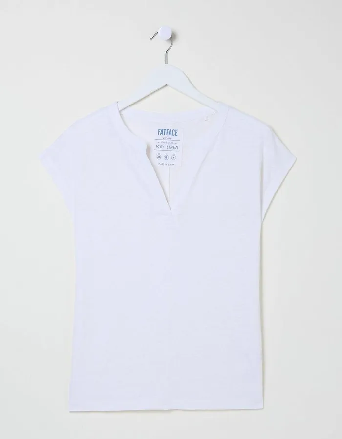 Linen Notch Neck TShirt White Women FatFace Tops and TShirts