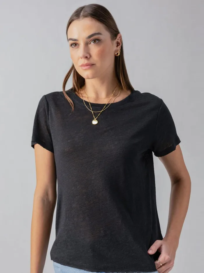Linen Perfect Tee Black Women Sanctuary Clothing Tees and Tops