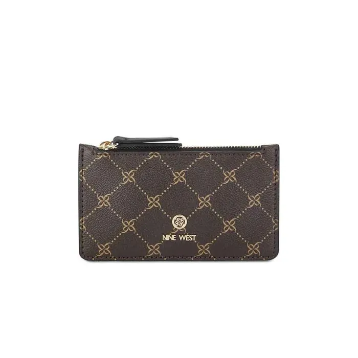 Linnette Card Case Brownblack Logo WomenMen Nine West Clutches and Wallets