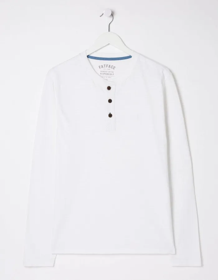 Long Sleeve Slub Henley T Shirt White Men FatFace TShirts