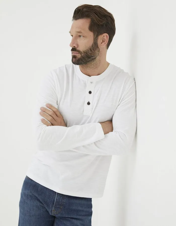 Long Sleeve Slub Henley T Shirt White Men FatFace TShirts