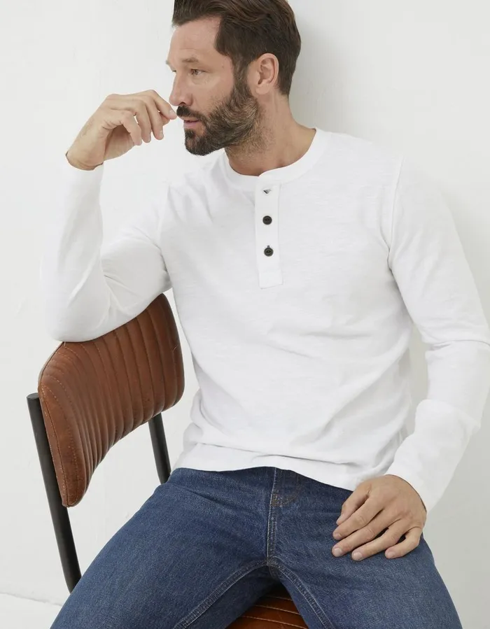 Long Sleeve Slub Henley T Shirt White Men FatFace TShirts