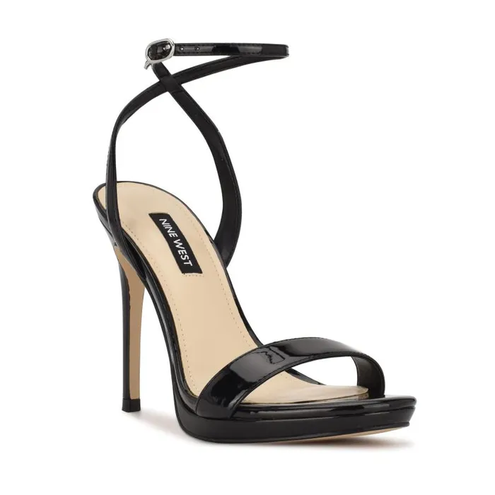 Loola Ankle Strap Sandals Black Women Nine West Heels