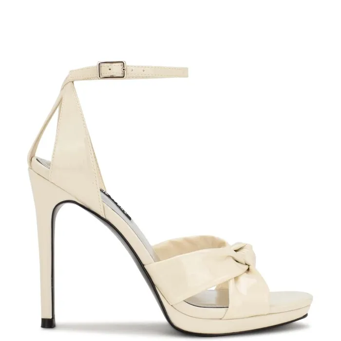 Lovya Ankle Strap Sandals Chic Cream Patent Women Nine West Heels