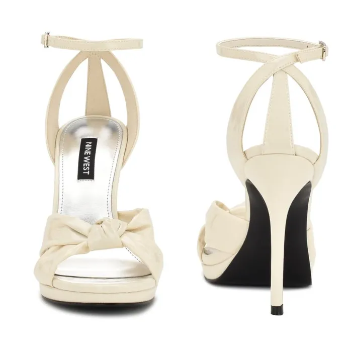Lovya Ankle Strap Sandals Chic Cream Patent Women Nine West Heels