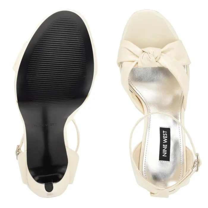 Lovya Ankle Strap Sandals Chic Cream Patent Women Nine West Heels