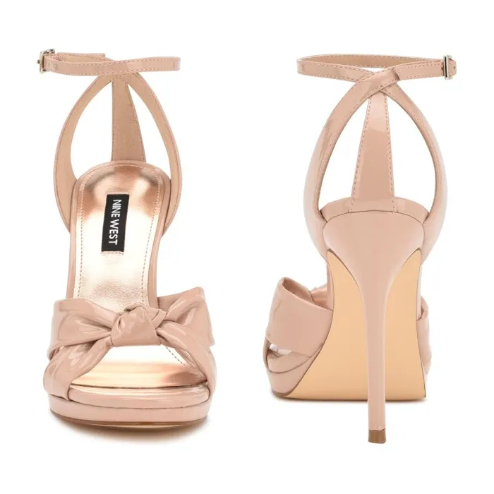 Lovya Ankle Strap Sandals Light Natural Patent Women Nine West Heels