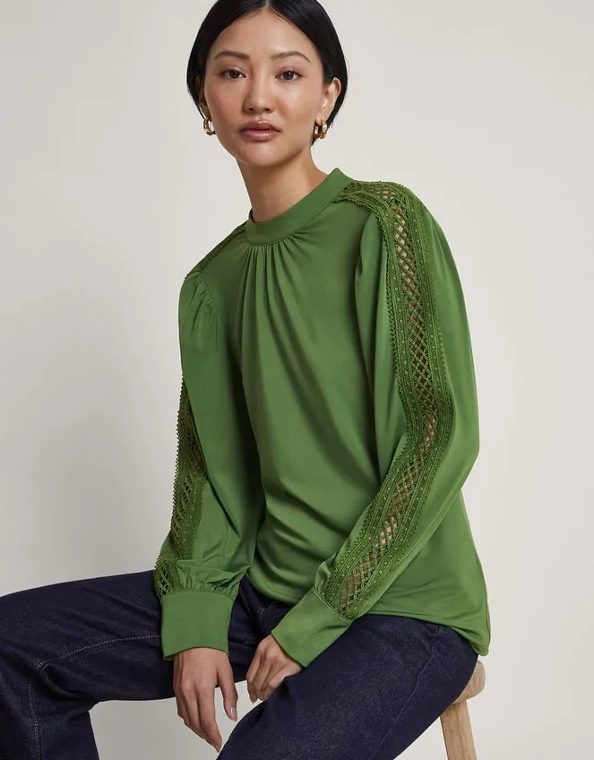 Lulu Cutwork Trim Top Green Women Monsoon Tops and Blouses