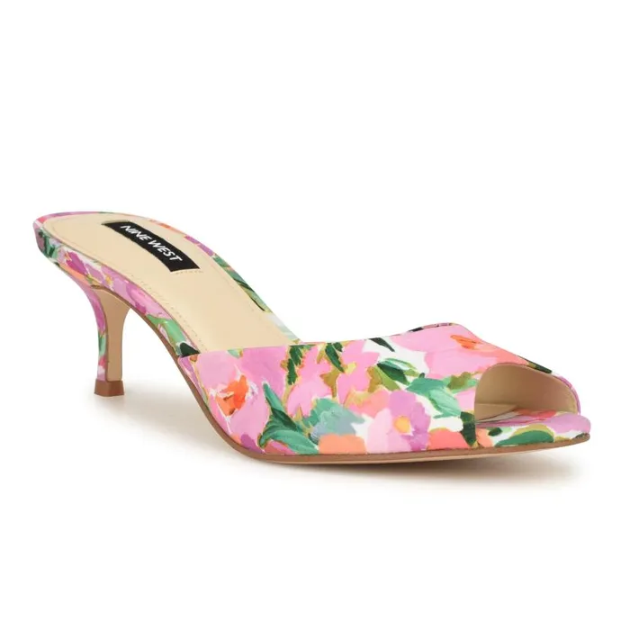 Luvlie Heeled Slide Sandals Pink Floral Women Nine West Sandals