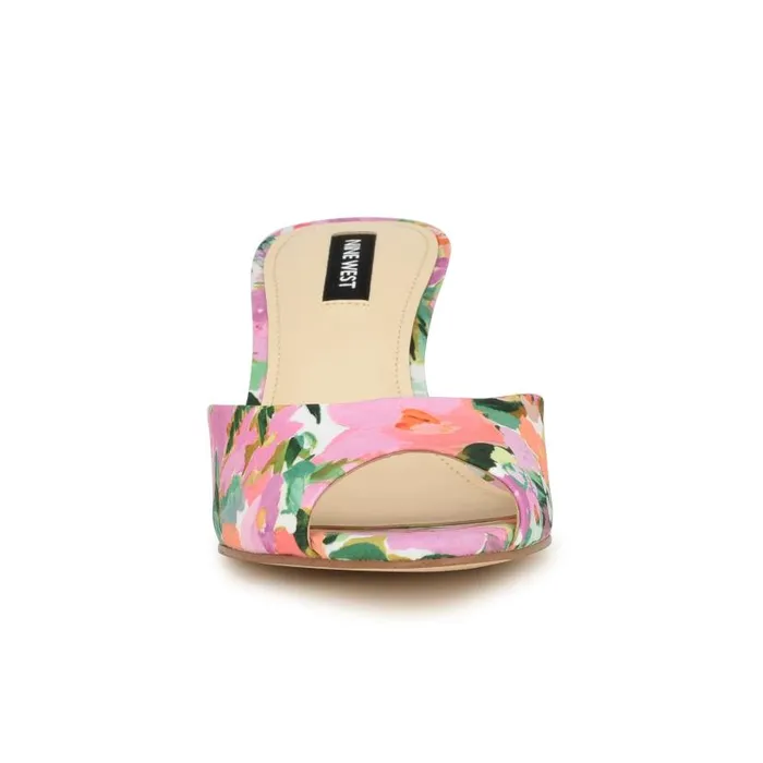 Luvlie Heeled Slide Sandals Pink Floral Women Nine West Sandals