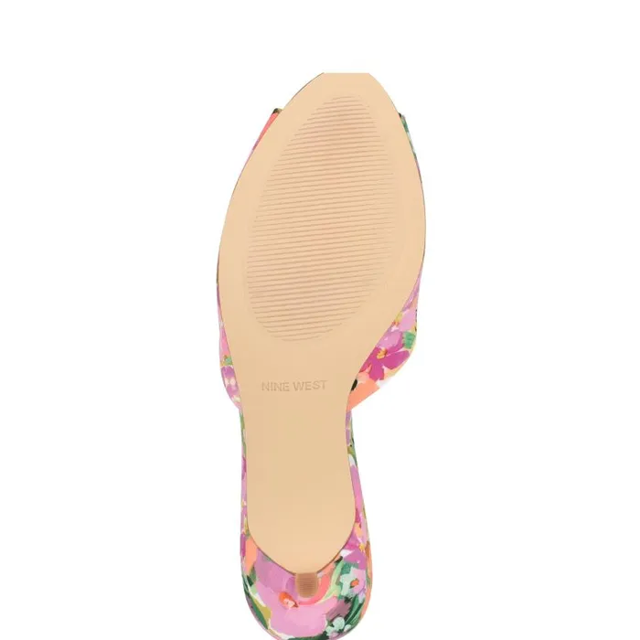 Luvlie Heeled Slide Sandals Pink Floral Women Nine West Sandals