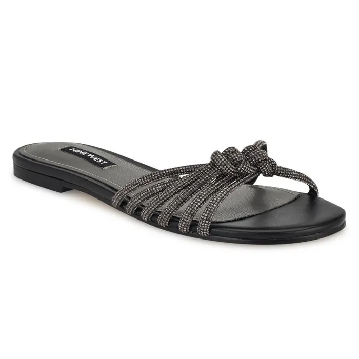 Luxury Flat Slide Sandals Black Women Nine West Sandals