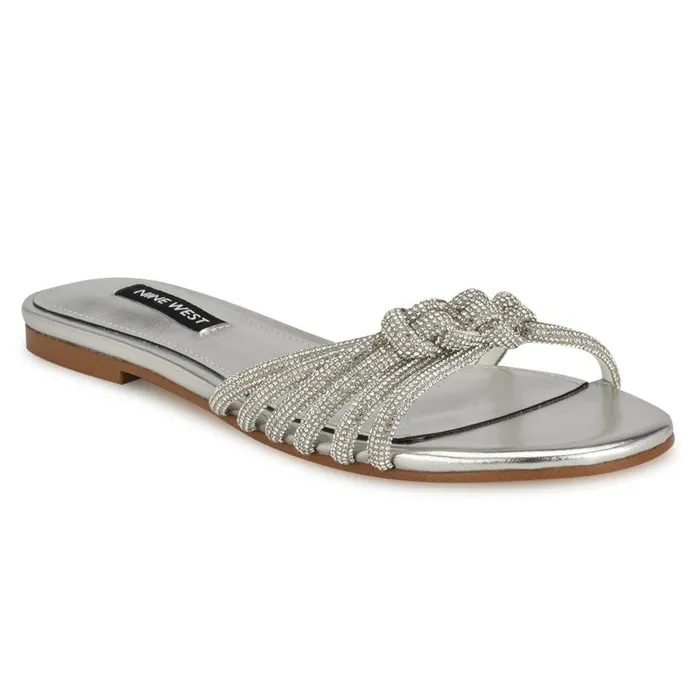 Luxury Flat Slide Sandals Silver Women Nine West Sandals