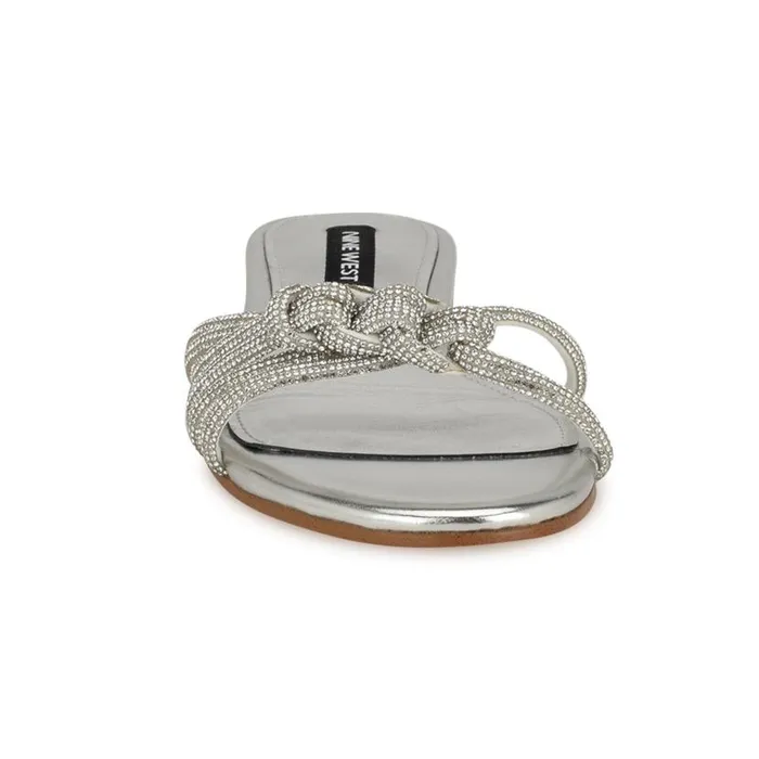 Luxury Flat Slide Sandals Silver Women Nine West Sandals
