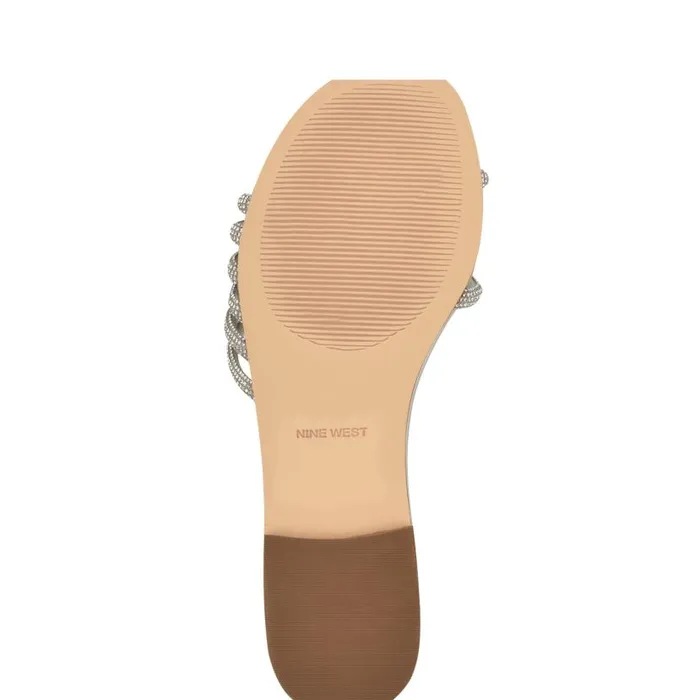 Luxury Flat Slide Sandals Silver Women Nine West Sandals