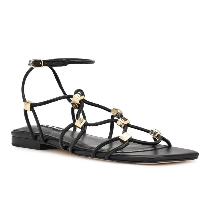 Majah Strappy Flat Sandals Black Women Nine West Sandals