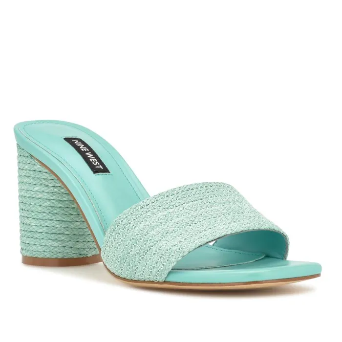 Mapeli Heeled Slide Sandals Aqua Blue Women Nine West Heels