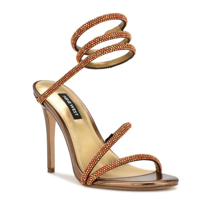 Maskil Ankle Wrap Heeled Sandals Dark Gold Shimmer Women Nine West Sandals