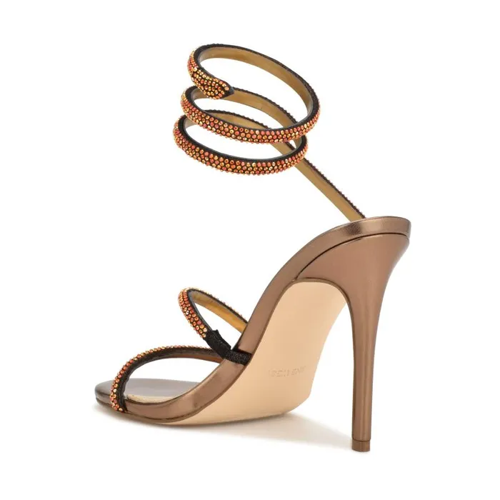 Maskil Ankle Wrap Heeled Sandals Dark Gold Shimmer Women Nine West Sandals