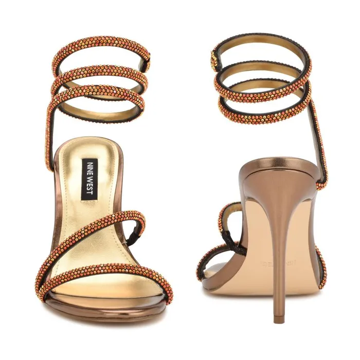 Maskil Ankle Wrap Heeled Sandals Dark Gold Shimmer Women Nine West Sandals