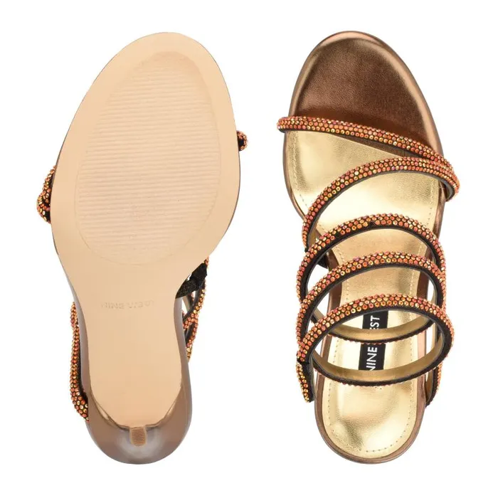 Maskil Ankle Wrap Heeled Sandals Dark Gold Shimmer Women Nine West Sandals