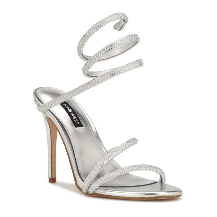 Maskil Ankle Wrap Heeled Sandals Silver Shimmer Women Nine West Heels