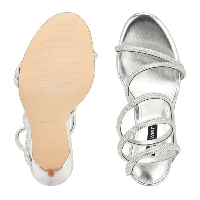 Maskil Ankle Wrap Heeled Sandals Silver Shimmer Women Nine West Heels