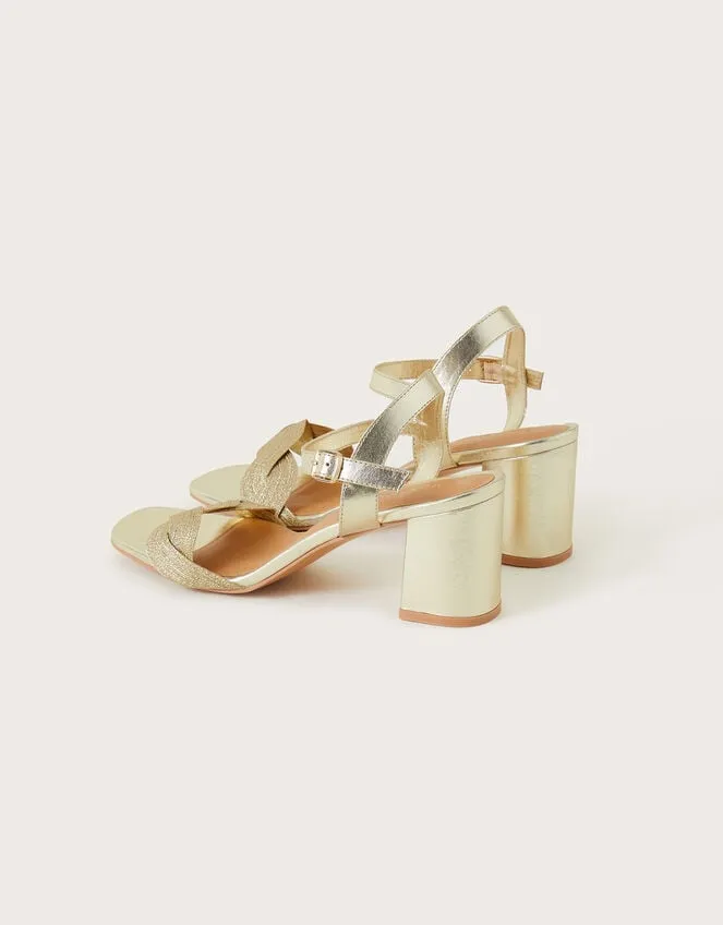 Massie Plait Detail Block Heeled Sandals Gold Women Monsoon Sandals