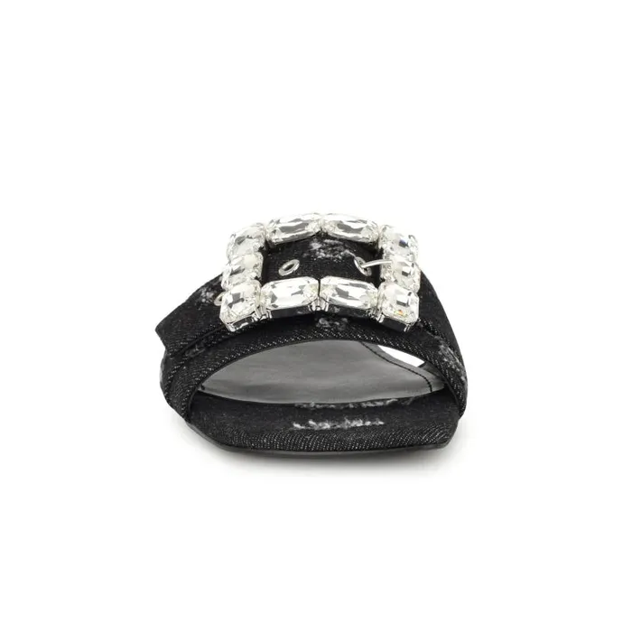 Matter Buckle Flat Sandals Black Denim Women Nine West Sandals