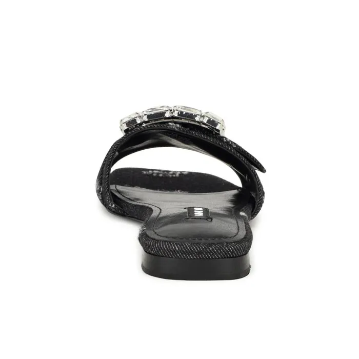 Matter Buckle Flat Sandals Black Denim Women Nine West Sandals