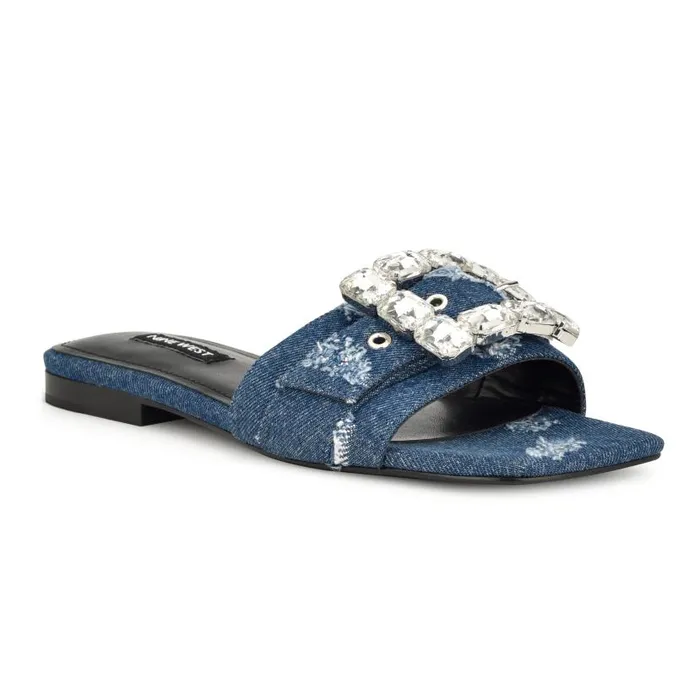 Matter Buckle Flat Sandals Dark Denim Women Nine West Sandals