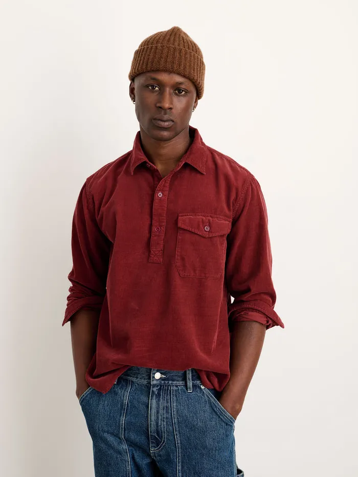 Men Alex Mill Shirts Carter Popover Shirt In Fine Wale Corduroy Dark Currant