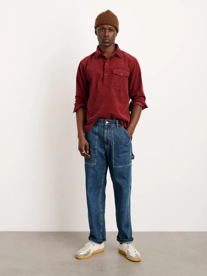 Men Alex Mill Shirts Carter Popover Shirt In Fine Wale Corduroy Dark Currant