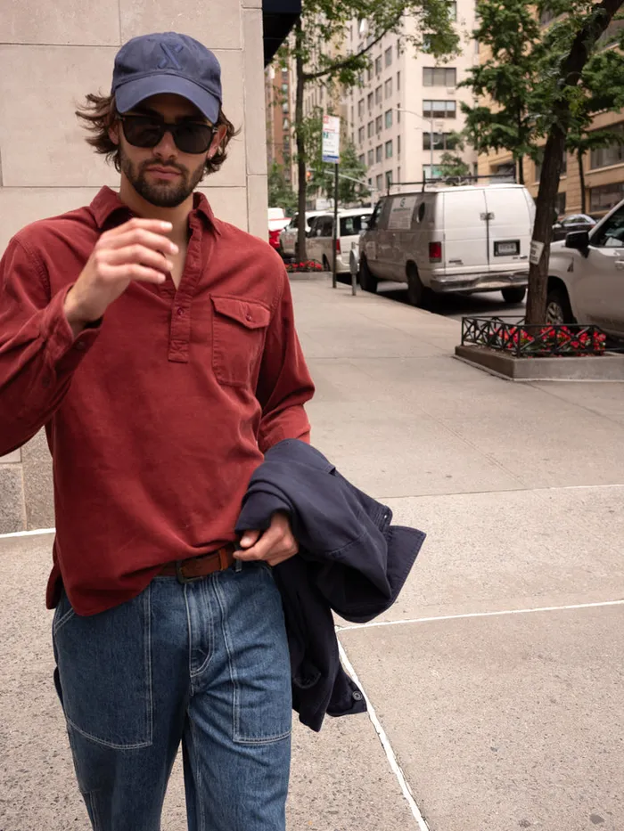 Men Alex Mill Shirts Carter Popover Shirt In Fine Wale Corduroy Dark Currant