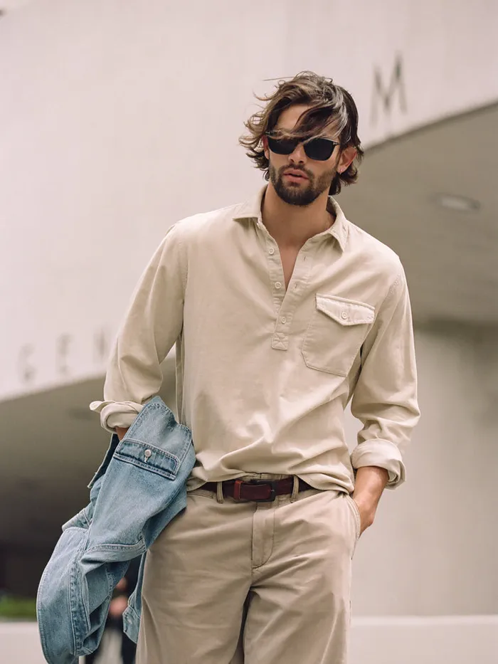 Men Alex Mill Shirts Carter Popover Shirt In Fine Wale Corduroy Light Putty