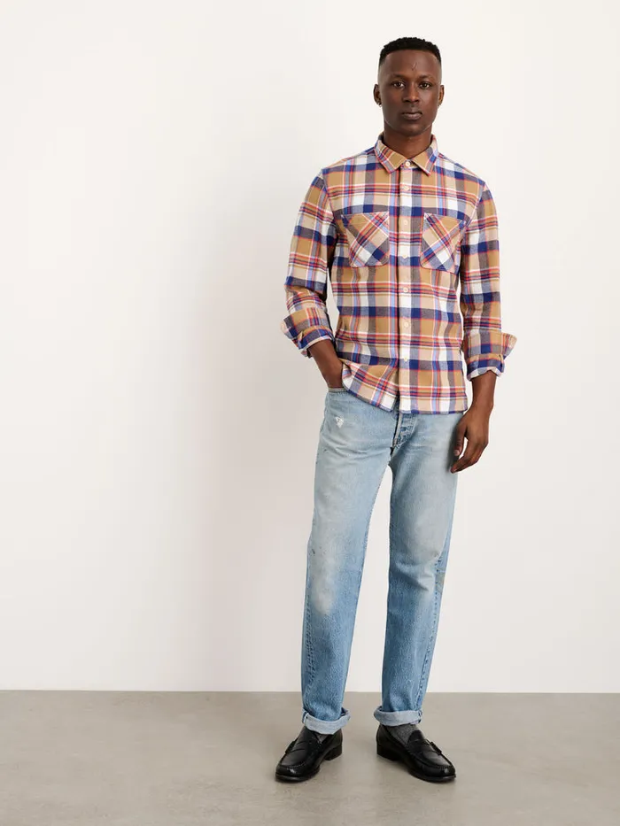 Men Alex Mill Shirts Chore Shirt In Golden Khaki Plaid Flannel