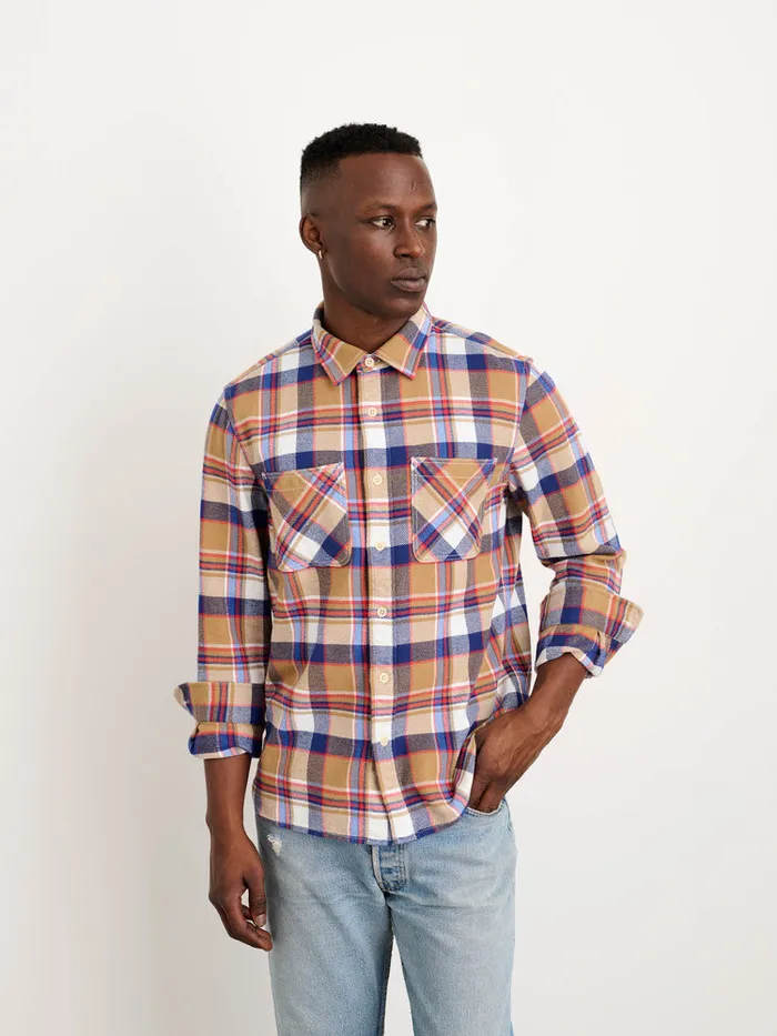 Men Alex Mill Shirts Chore Shirt In Golden Khaki Plaid Flannel