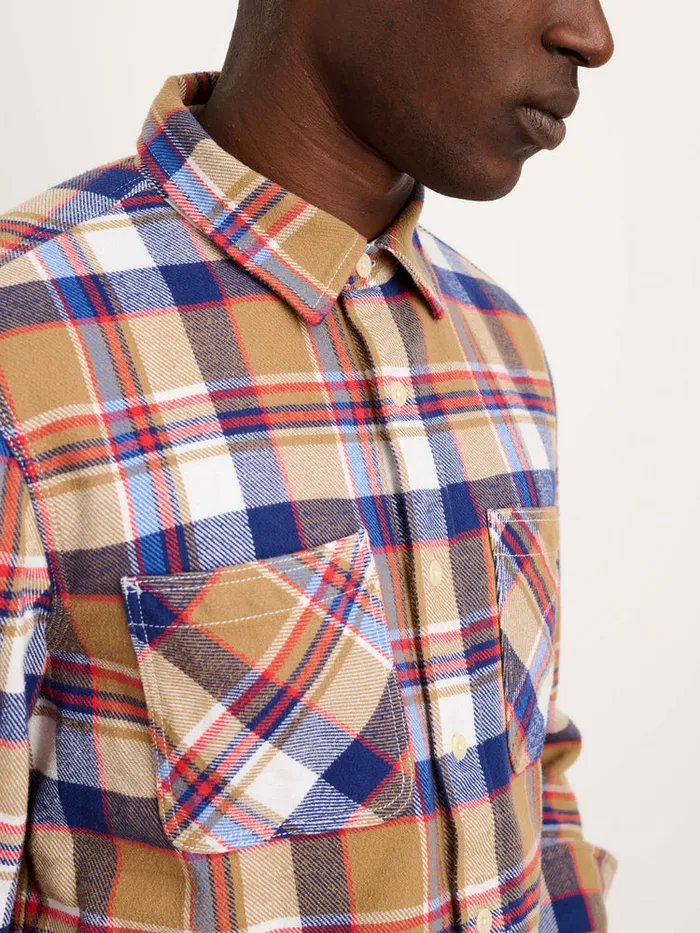 Men Alex Mill Shirts Chore Shirt In Golden Khaki Plaid Flannel