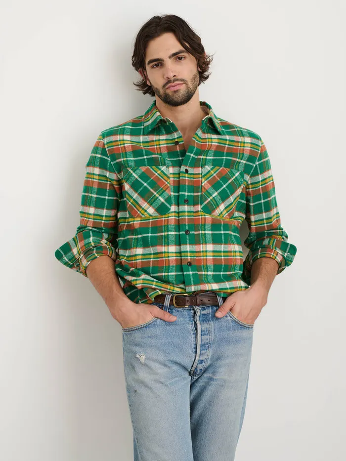Men Alex Mill Shirts Chore Shirt In Green Plaid Flannel