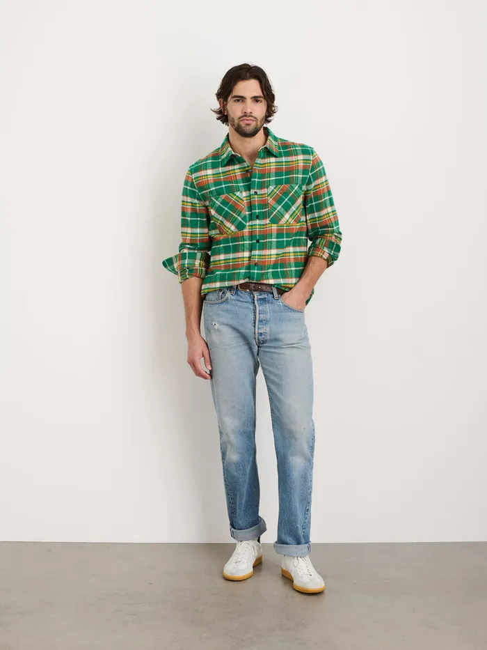 Men Alex Mill Shirts Chore Shirt In Green Plaid Flannel